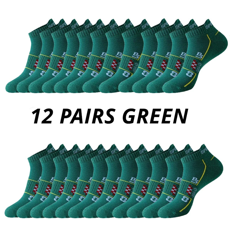 6/12 Paare Herren Sportsocken Mesh Laufsocken | Atmungsaktiv Feuchtigkeitsableitend Kurzsocken mit Öhrchen | Ganzjahres Partner-Socken Kaufschwan® 12 Paare Grün Einheitsgröße