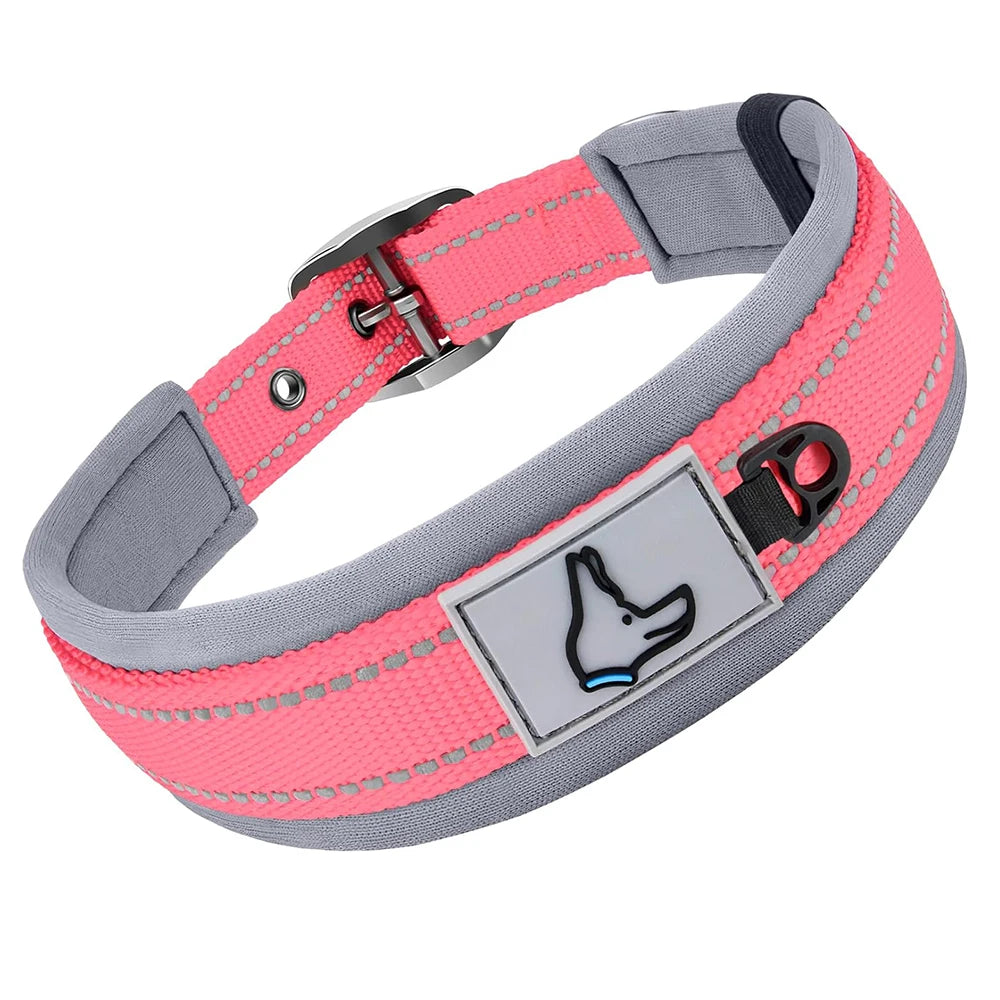 Reflektierendes Gepolstertes Hundehalsband Verstellbar Breit Nylon Neopren für Kleine Mittel Große Hunde Kaufschwan® Rose S