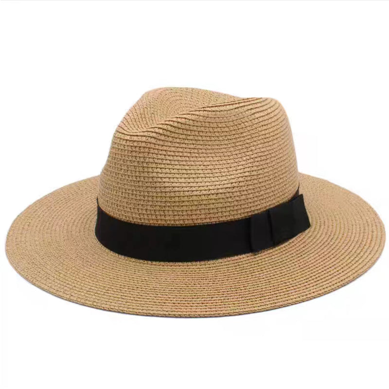 Großer Strohhut für Damen & Herren – Sommer Fedora mit breiter Krempe, Strand Sonnenhut mit UV-Schutz Kaufschwan®