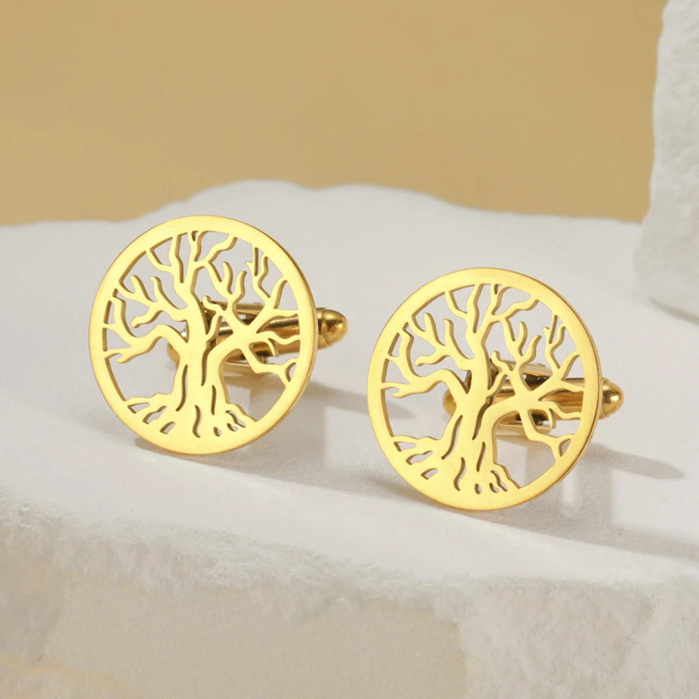 Baum des Lebens Manschettenknöpfe für Herren – Runde Edelstahl Manschetten | Elegantes Accessoire für Hochzeit, Business & Anlassmode Kaufschwan®