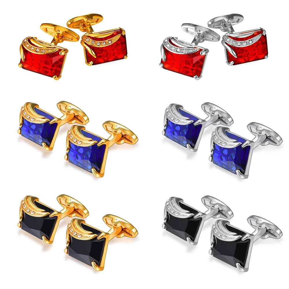 Rechteckige Herren Manschettenknöpfe mit Kristallstein – Rot, Blau & Schwarz | 14×19mm Österreichischer Kristall Luxus Schmuck Geschenk Kaufschwan®