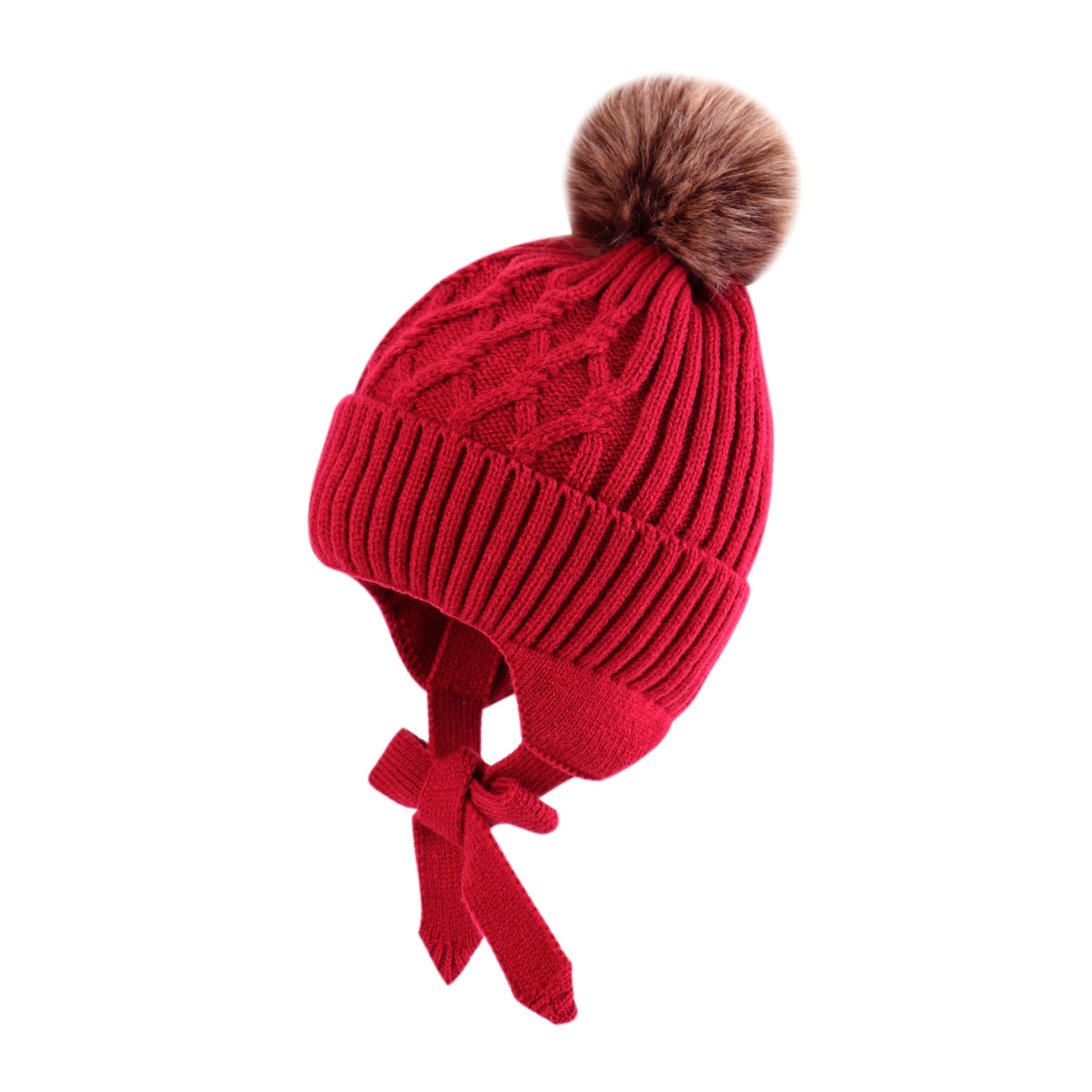 Baby Kleinkind Ohrklappen Beanie – Fleece Gefütterte Strickmütze für Jungen & Mädchen im Winter Kaufschwan® Rot S(6-12M)