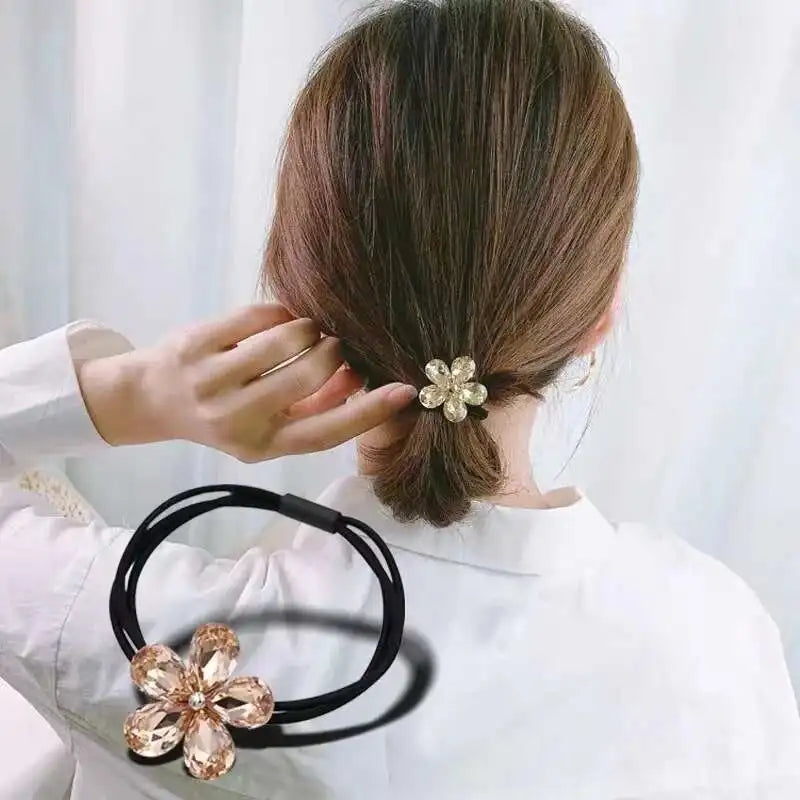Kristall Haargummi mit Niedlichen Blumen | Elastischer Haarring für Mädchen & Damen Kaufschwan®