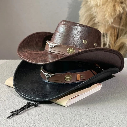 Kunstleder Western Cowboy Hut für Damen & Herren – Vintage Gentleman Dress Hat, Panama Cowgirl Jazz Cap, Klassischer Sombrero Kaufschwan®