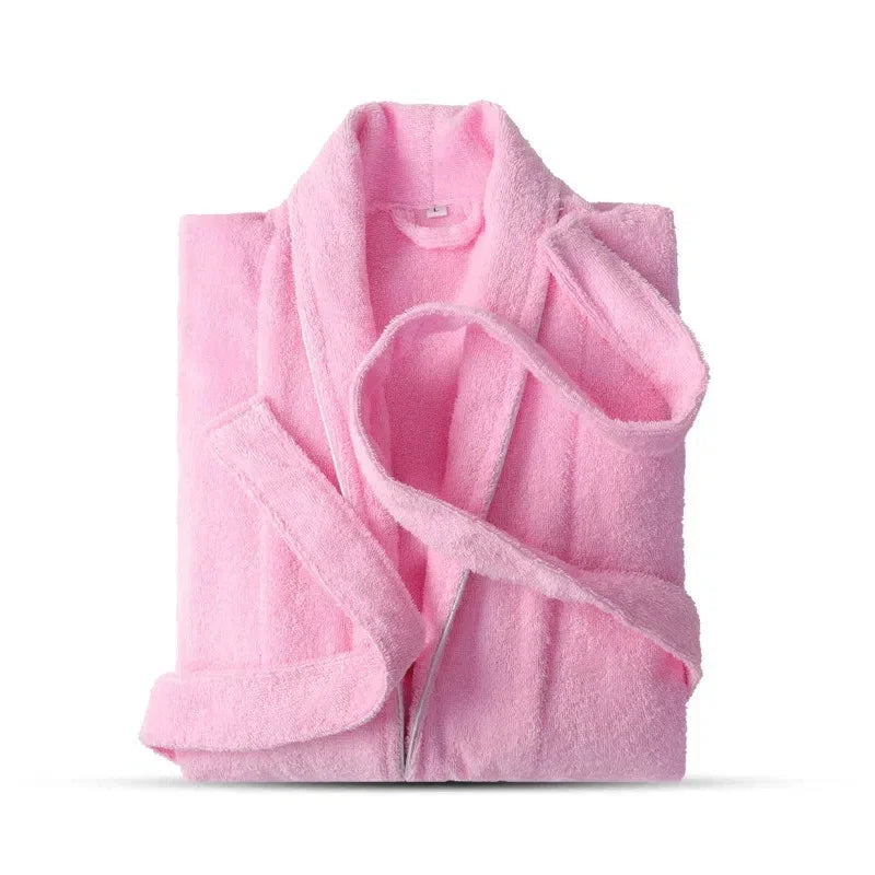 100% Baumwolle Frottier-Bademantel – Unisex Langer Dicker Morgenmantel für Damen & Herren, Hotelqualität Kaufschwan® Rosa XXL