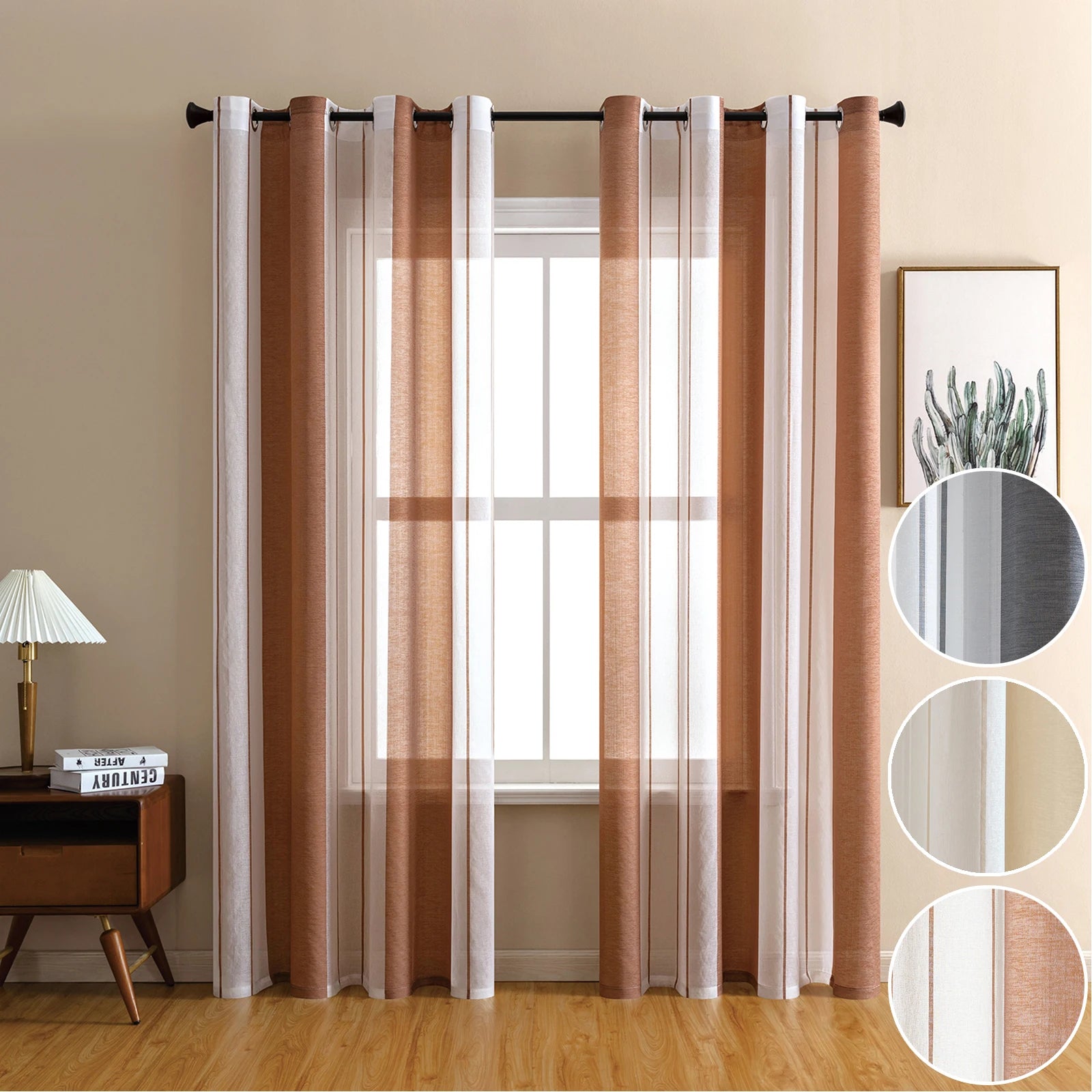 Moderner Gestreifter Halb Transparenter Voile Vorhang mit Ösen für Wohnzimmer Schlafzimmer Büro 2 Stück/Set Kaufschwan®