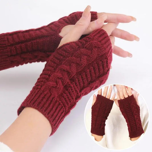 Damen Stylische Handwärmer – Fingerlose Strickhandschuhe | Winter Armwärmer mit Zopfmuster aus Kunstwolle Kaufschwan®