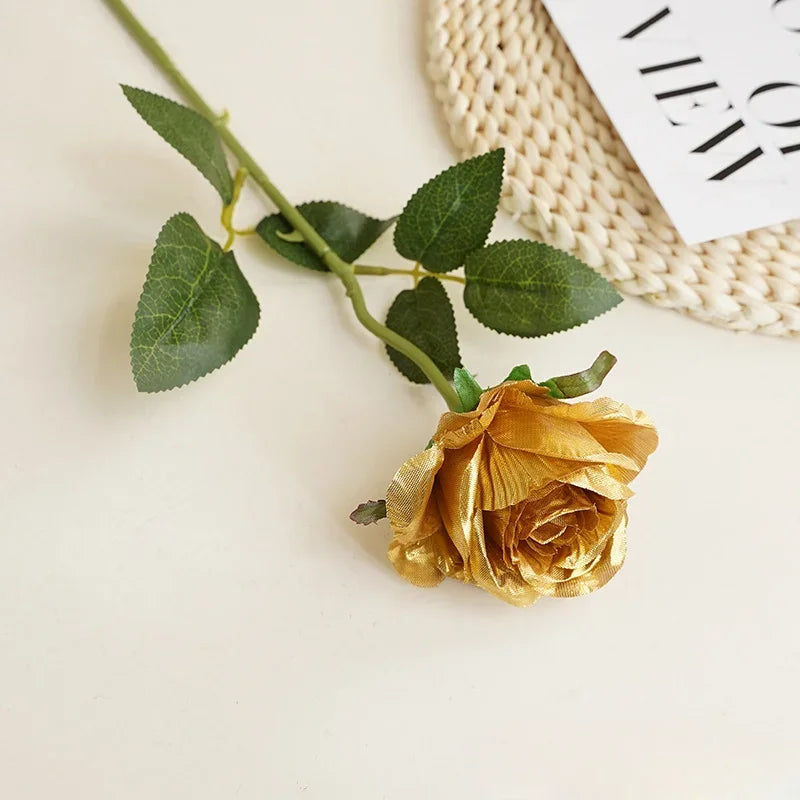 8CM Künstliche Rosen – Plastik Juana Blumenstrauß für Valentinstag, Hochzeit, Wohnzimmer & Esstisch Dekoration Kaufschwan® Gold