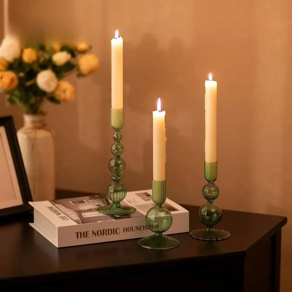 Transparente (3 Stück) Kerzenhalter – Elegante Gewellte Kerzenständer für Stabkerzen zur Wohn- & Party Dekoration Kaufschwan®