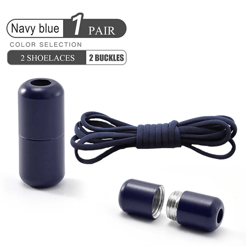 Elastische No-Tie Schnürsenkel – Halbkreis-Design mit Metallverschluss | Praktische Slip-On Laces für Kinder & Erwachsene Sneaker Kaufschwan® Marineblau 100cm