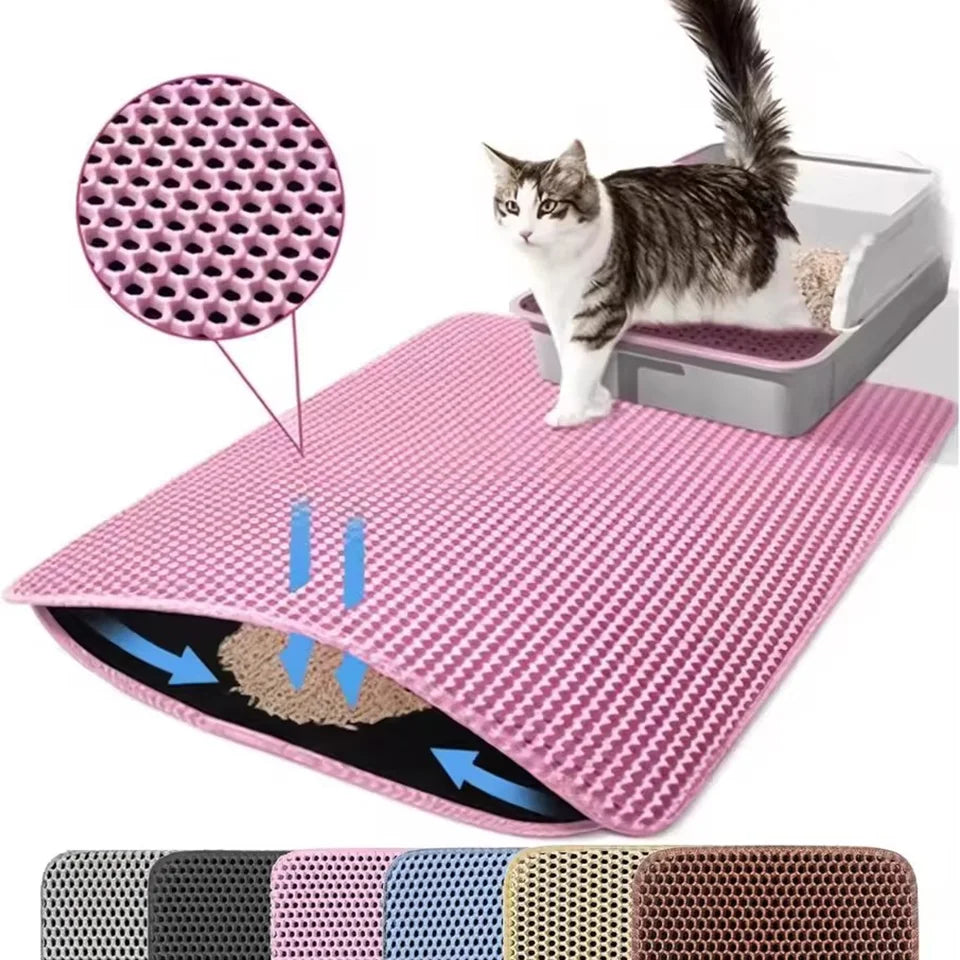 Wasserdichte Doppellagige Katzenstreumatte für Katze – Rutschhemmende Waschbare Matte für Katzentoilette Kaufschwan® Rosa 30x30CM