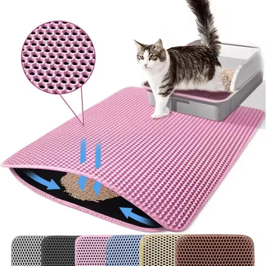 Wasserdichte Doppellagige Katzenstreumatte für Katze – Rutschhemmende Waschbare Matte für Katzentoilette Kaufschwan® Rosa 30x30CM