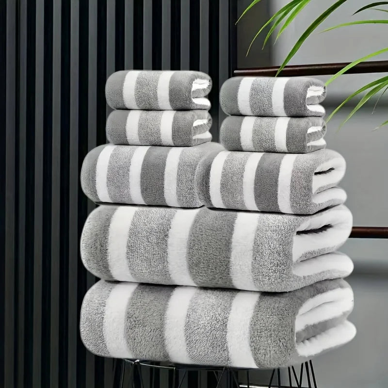 8-teiliges Gestreiftes Badetuch Set – Ultraweich, Hochsaugfähig & Fusselfrei | Fünf-Sterne Hotelqualität Handtücher Kaufschwan®