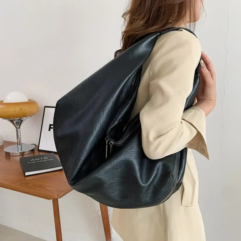 Große Schwarze Schultertasche für Damen – Hobo Shopper Tote | Weiche Leder Umhängetasche für Reisen & Alltag Kaufschwan®