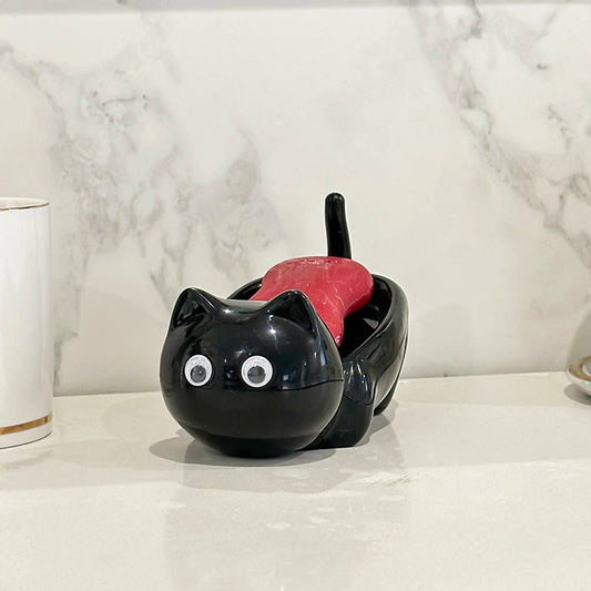 Seifenschale mit großäugiger Katze – Niedliche katzenförmige Seifenschale für Badezimmerdekoration Kaufschwan®