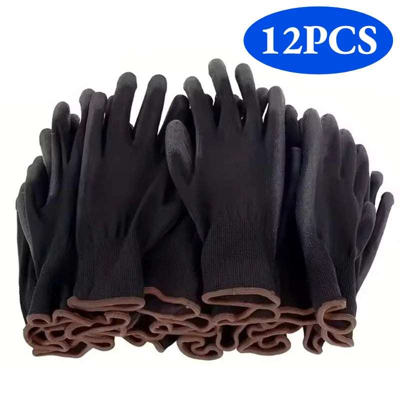 PU Beschichtete Anti Rutsch Arbeitshandschuhe Nylon Strapazierfähig für Garten Mechanik Auto Reparatur 6/12/18 Stück/Set Kaufschwan® 12 Paar S