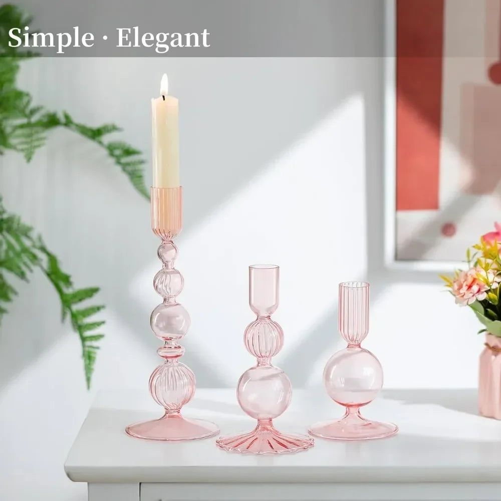 Transparente (3 Stück) Kerzenhalter – Elegante Gewellte Kerzenständer für Stabkerzen zur Wohn- & Party Dekoration Kaufschwan®