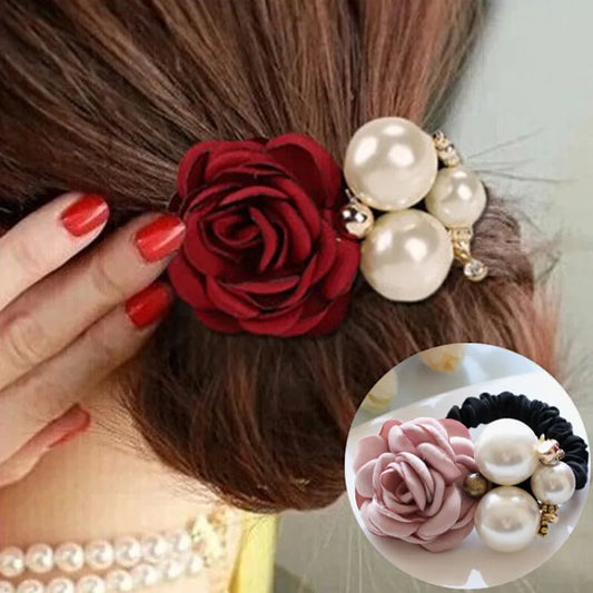 Perlen Rosen Blumen Haaraccessoires | Kamelien Haargummi Scrunchie | Eleganter Haarring für Damen Kaufschwan®