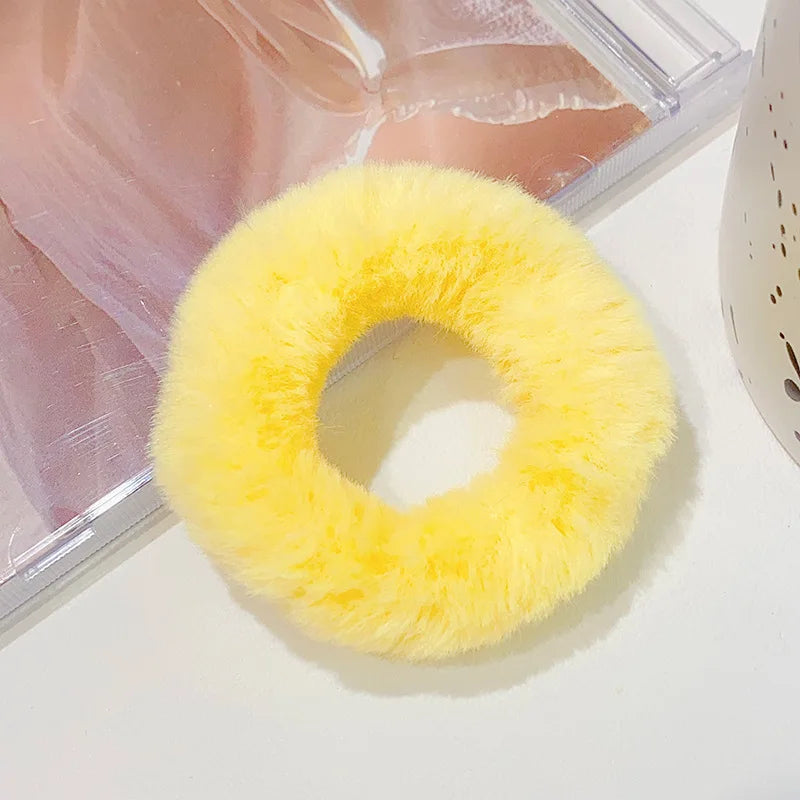 Bunte Flauschige Haargummis | Plüsch-Scrunchies für Damen & Mädchen | Weiche Elastische Pferdeschwanzhalter Kaufschwan® Gelb 2