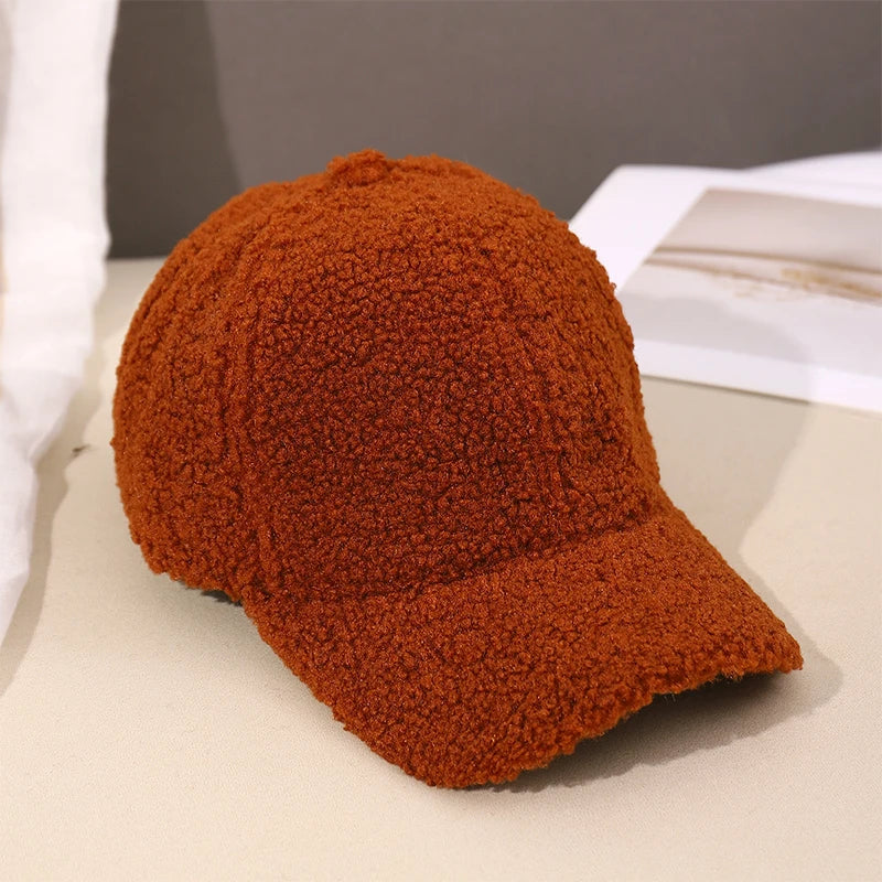 Herbst Winter Baseballkappe | Damen Kappe aus Kunstlammwolle | Warme Plüsch Baseballkappe