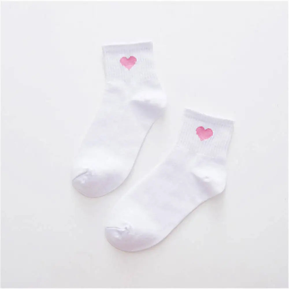 Lässige Süße Herz Liebe Socken | Niedliche & Bequeme Baumwollsocken für Mädchen & Frauen | Winter, Sommer, Herbst Freizeit Kaufschwan® Weiß Rosa