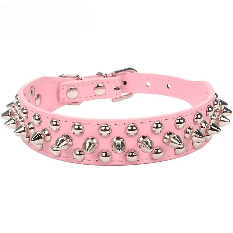 PU Leder Hundehalsband mit Nieten Punk Stil Verstellbares Halsband für Kleine Hunde Katzen Kaufschwan® Rosa XS