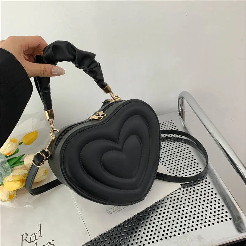 Herzform Schultertasche – Kleine PU Leder Crossbody & Handtasche mit Henkel für Damen | Designer Love Bag Kaufschwan® Schwarz 22X19X8CM