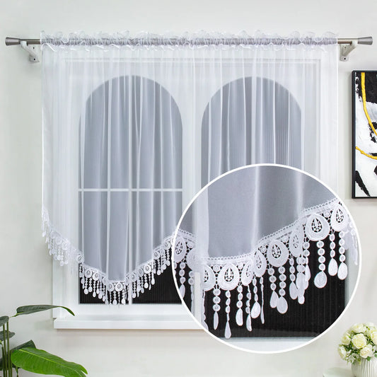 Weißer Bestickter Chiffon Vorhang für Café Wohnzimmer Hochzeit Dekoration Kaufschwan® Weiß W300xH150cm 1 Stück