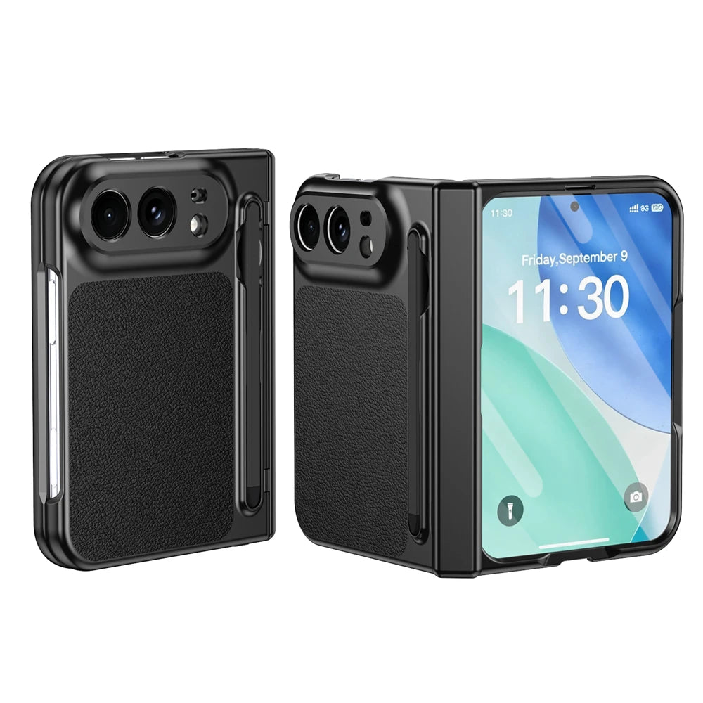 Hochwertige Luxuriöse Glänzende Schutzhülle für iPhone Duo 5G 2026 – Rundumschutzhülle mit Stifthalter, Schutzfolie, Scharnier- und Stoßschutz Kaufschwan® Schwarz iPhone Duo