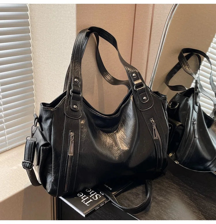 Damen Schultertasche – Hochwertige Kunstleder Handtasche mit Kontrastfarben | Weiches Innenfach & Reißverschluss Kaufschwan®