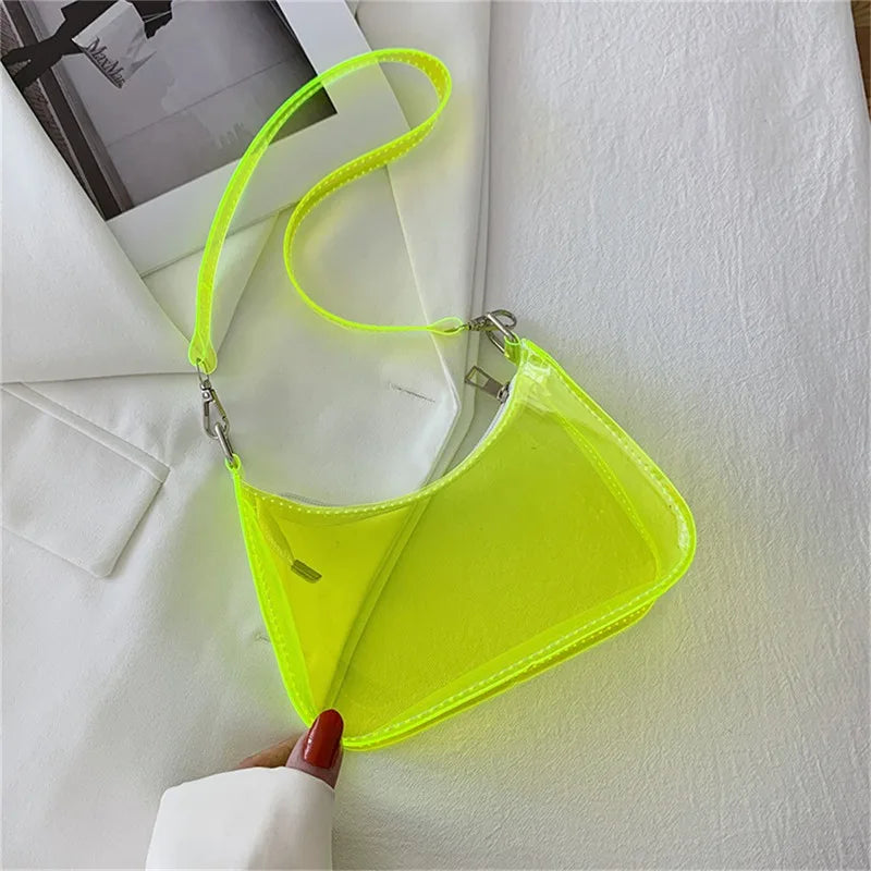 Transparente Jelly Umhängetasche – Kleine Zipper Underarm Tasche & Modische Handtasche für Damen Kaufschwan® Grün