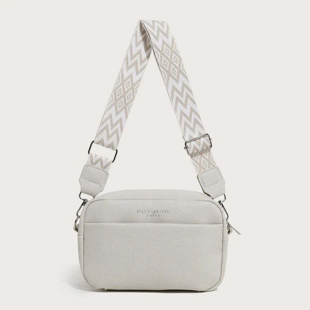 Modische Schultertasche mit Breitem Riemen – Damen Kleine Quadratische PU Leder Handtasche mit Reißverschluss & Handyfach Kaufschwan® Weiß