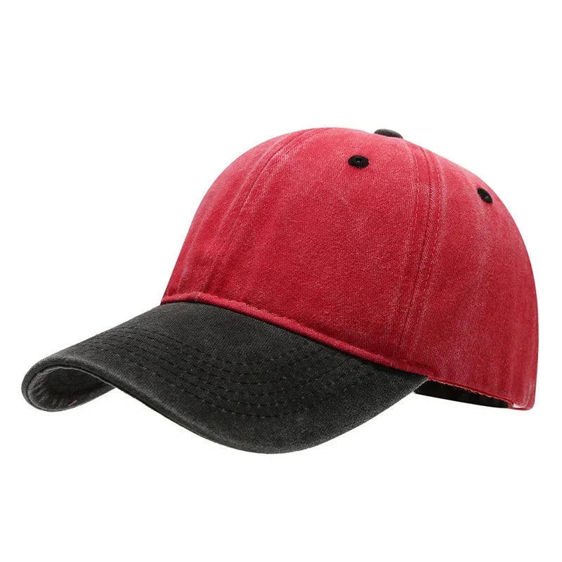 Vintage Washed Baseballkappe | Herren & Damen Farblich Abgestimmte Sonnenkappe | Lässige Snapback Hip Hop Kappe für Frühling & Sommer Kaufschwan® Schwarz und Rot