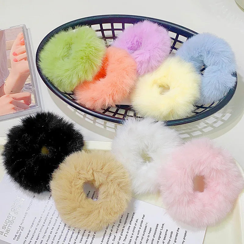 Bunte Flauschige Haargummis | Plüsch-Scrunchies für Damen & Mädchen | Weiche Elastische Pferdeschwanzhalter Kaufschwan®