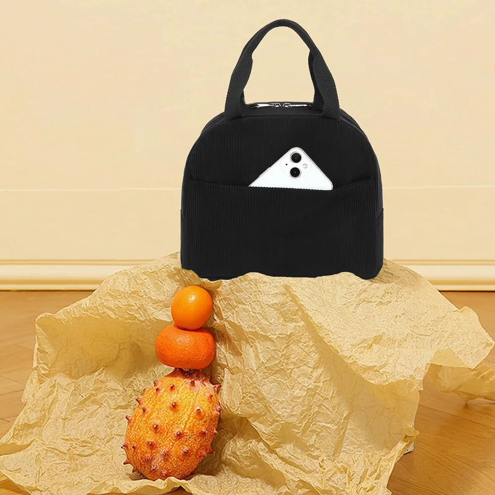 Wiederverwendbare Isolierte Kühltasche – Bestickte Cord Lunchbag | Tragbare Kühltasche für Kinder, Schule, Arbeit & Reisen Kaufschwan®