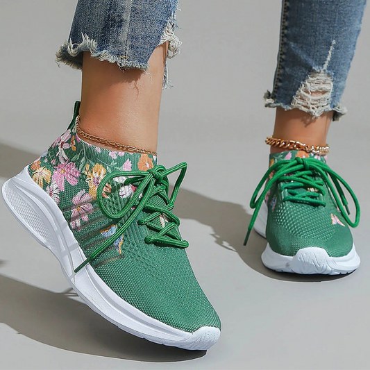 Damen Atmungsaktive Strick-Sneaker – Flying Weave Mesh Schnürschuhe | Runde Zehenform, Weiche Sohle & Bequeme Freizeitschuhe Kaufschwan®