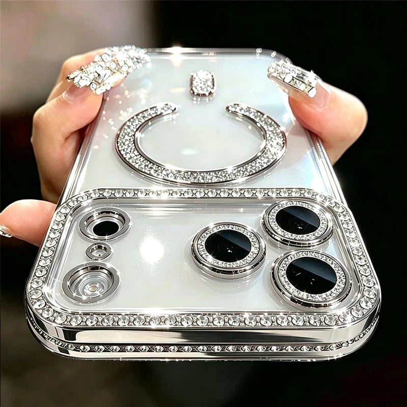 Funkelnde Transparente Magnethülle für iPhone 18 Pro & iPhone 18 Pro Max – Kristalloptik, Kabelloses Laden & Stoßschutz Kaufschwan® Silber iPhone 18 Pro