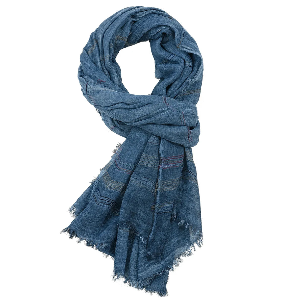 Weicher Bandana Schal | Baumwolle-Leinen Garngefärbt Gestreift | Langes Schal-Tuch mit Fransen für Herren Kaufschwan® Blau