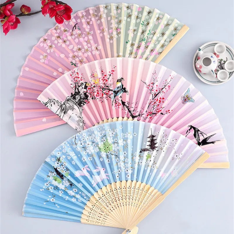 Vintage Seiden-Faltfächer | Chinesische & Japanische Bambusfächer | Tanzrequisiten | Heimdekoration & Geschenke Kaufschwan®