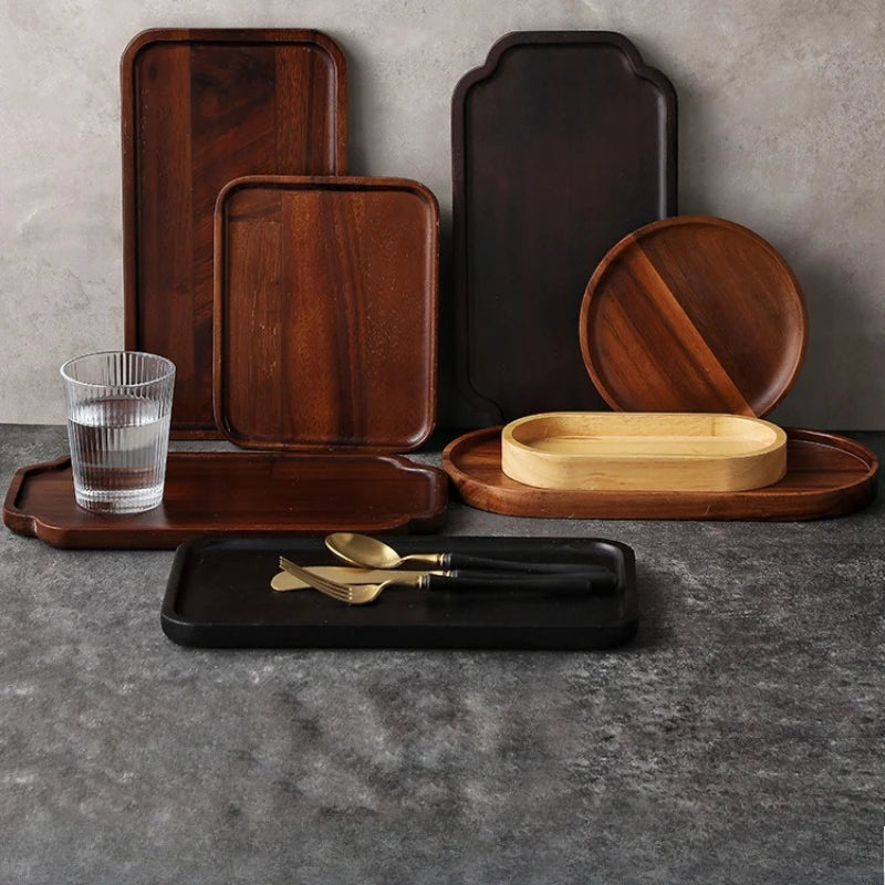 Schlichtes Rechteckiger Tee-Tablett aus Schwarznuss – Massives Holz Snack- & Obsttablett, Langlebiges Dekoratives Dessert-Tablett Kaufschwan®