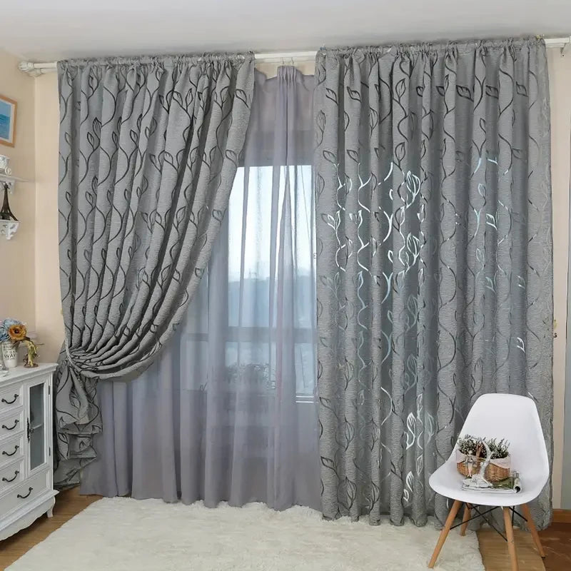 Bestickter Blatt Transparenter Vorhang mit Hohlausschnitt Stangentasche für Wohnzimmer Büro Dekoration Kaufschwan®