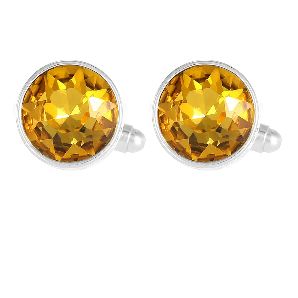 Herren Manschettenknöpfe mit Kristallstein – 18 Farben | Runde Elegante Ärmelknöpfe für Business, Hochzeit & Feier Kaufschwan® Gelb