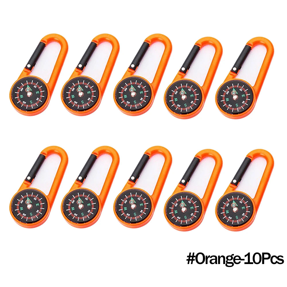 Outdoor Kompass Karabiner Schlüsselanhänger – Mini Camping Buckle für Bergsteigen, Wandern, Rucksäcke & Survival | Kinder Geschenkclip mit Kompass Kaufschwan® Orange - 10 Stück