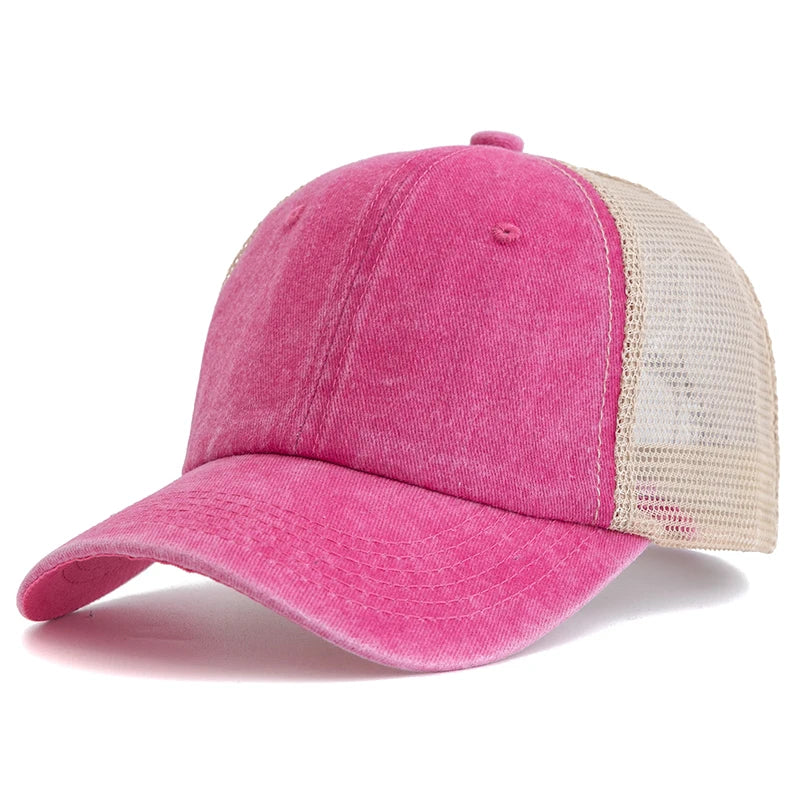 Hot Sale Unisex Trucker Hut | Mehrfarbige Einfarbige Baseballkappe | Washed Cotton Kappe für Herren & Damen Kaufschwan® Rosenrot 55cm-60cm