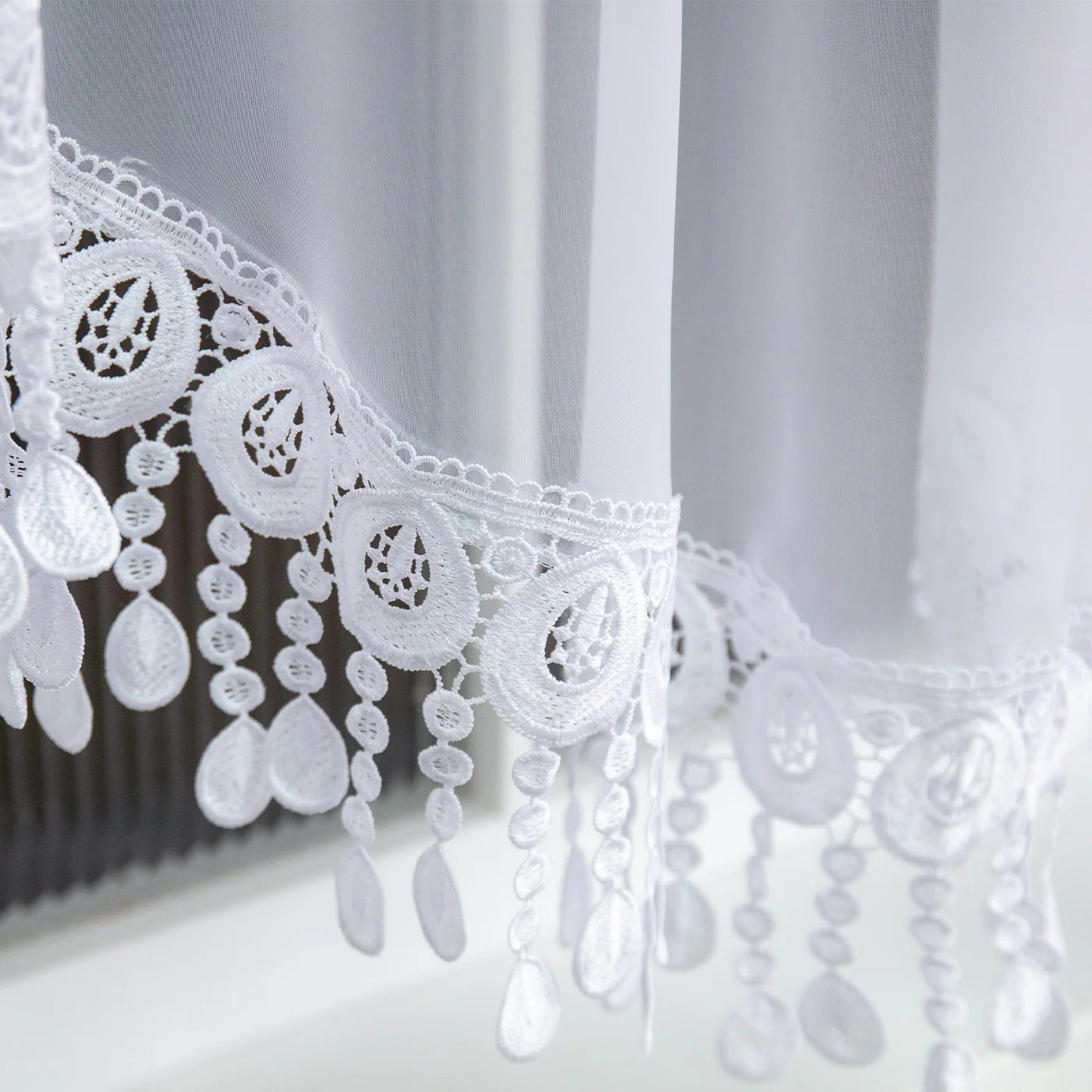 Weißer Bestickter Chiffon Vorhang für Café Wohnzimmer Hochzeit Dekoration Kaufschwan®