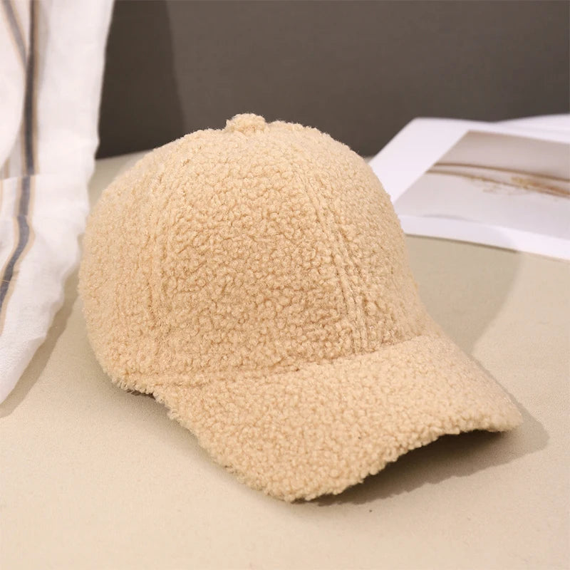 Herbst Winter Baseballkappe | Damen Kappe aus Kunstlammwolle | Warme Plüsch Baseballkappe
