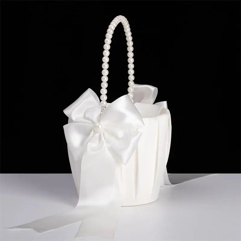Blumenmädchen Korb mit Perlengriff – Faltbarer Hochzeitskorb für Blüten Kaufschwan®