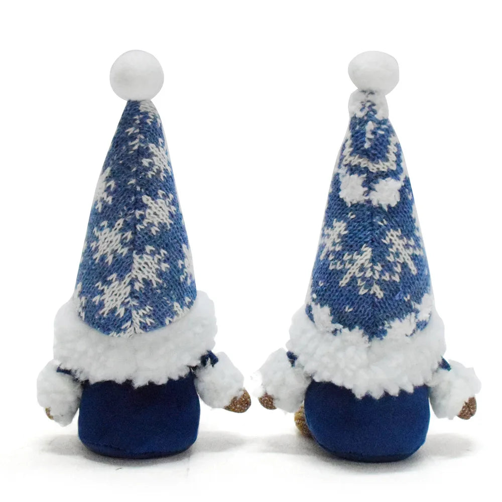 Blauer Weihnachts-Wichtel – Faceless Zwergenpuppe mit Schneeflocken | Rudolf Plüschfigur Weihnachtsdekoration