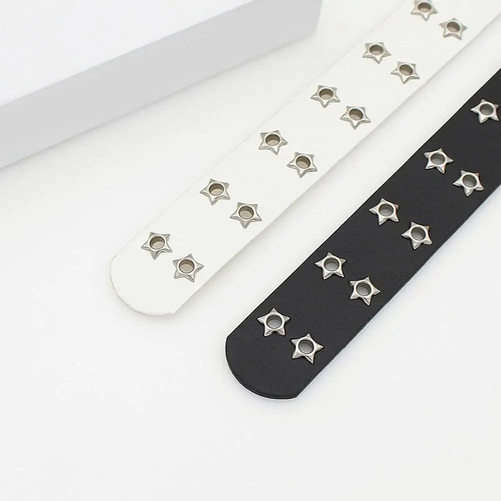 Nieten Gürtel – Hollow-Out Punk Gürtel mit Doppel Dornschließe | Hüftgürtel aus PU-Leder für Damen & Herren