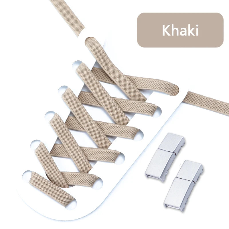 Magnetische Lock-Schnürsenkel – 8mm Breite Flache Elastische No-Tie Laces | Einfaches Schuhzubehör für Sneaker & Tennisschuhe Kaufschwan® Khaki 100cm